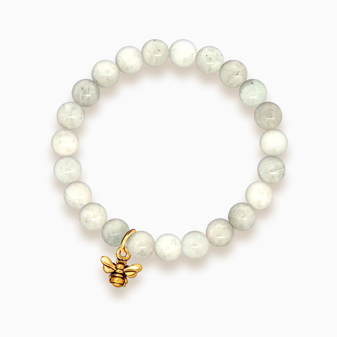 Gemstone Stacker Bracelet With Gold Plated Small Bee Charm