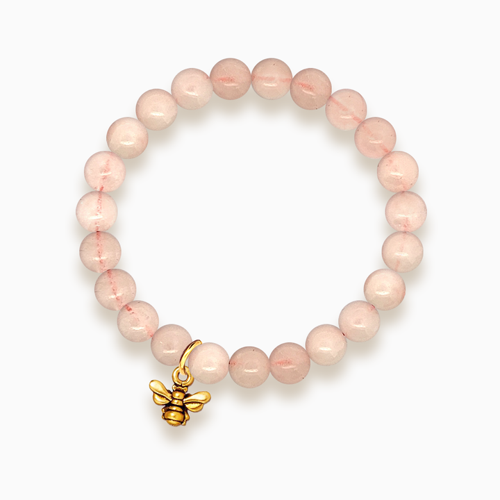 Gemstone Stacker Bracelet With Gold Plated Small Bee Charm