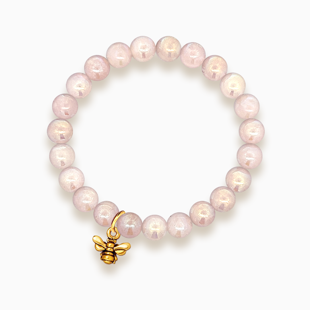 Gemstone Stacker Bracelet With Gold Plated Small Bee Charm