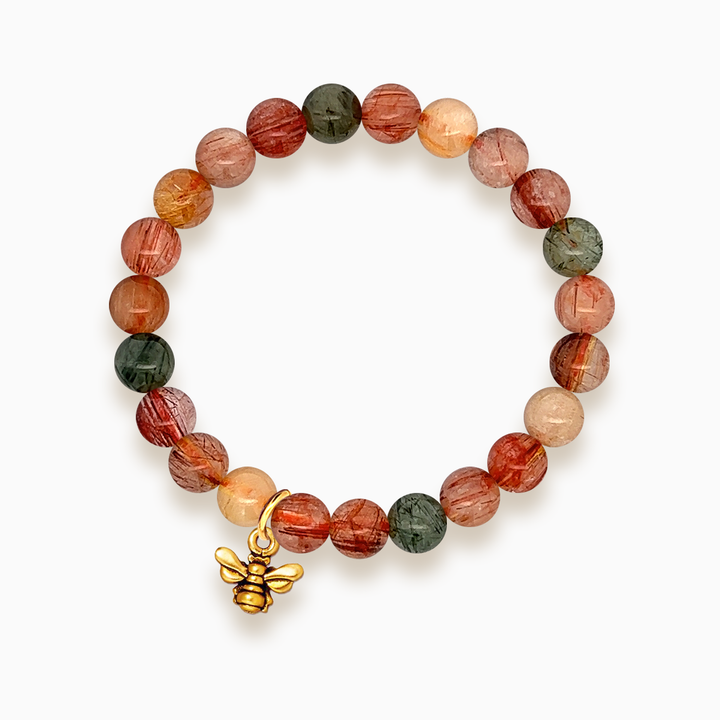 Gemstone Stacker Bracelet With Gold Plated Small Bee Charm