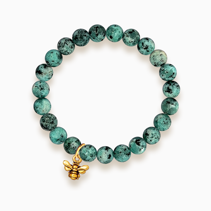 Gemstone Stacker Bracelet With Gold Plated Small Bee Charm