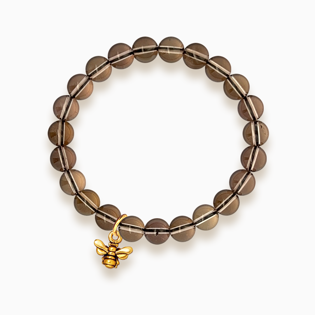 Gemstone Stacker Bracelet With Gold Plated Small Bee Charm