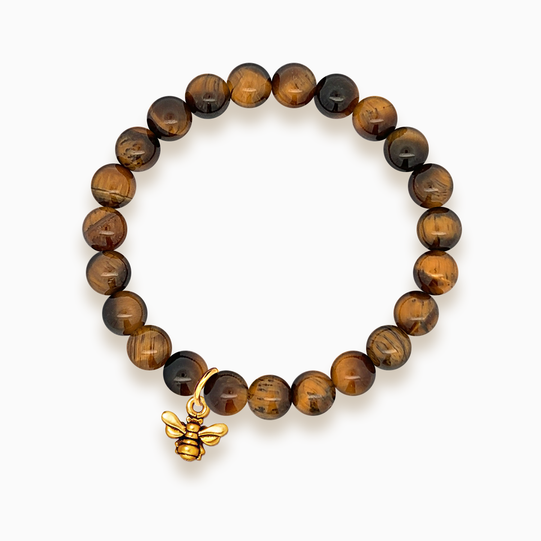 Gemstone Stacker Bracelet With Gold Plated Small Bee Charm