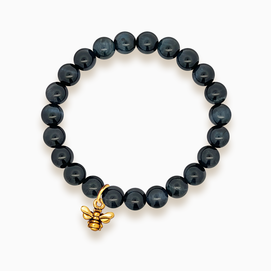 Gemstone Stacker Bracelet With Gold Plated Small Bee Charm