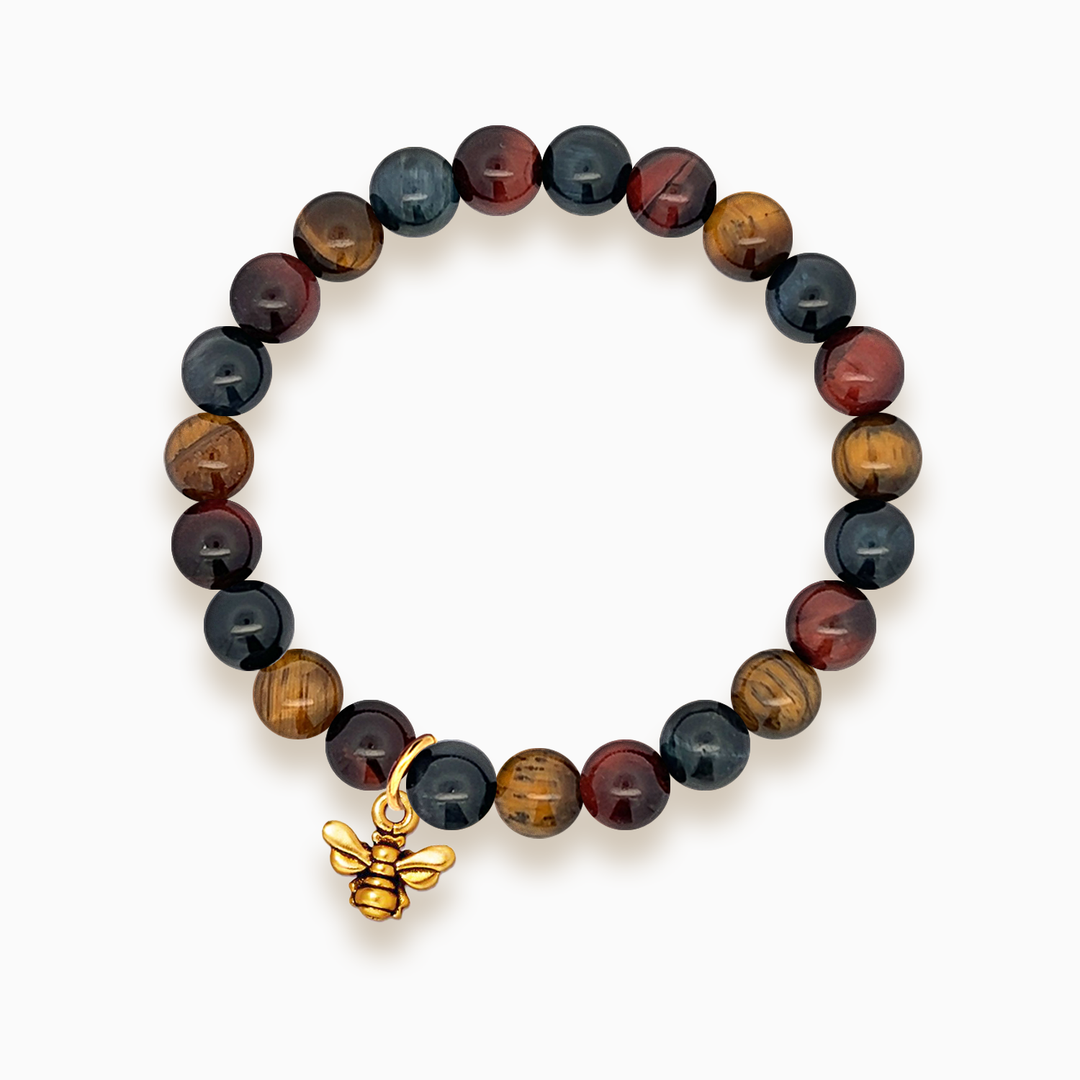 Gemstone Stacker Bracelet With Gold Plated Small Bee Charm