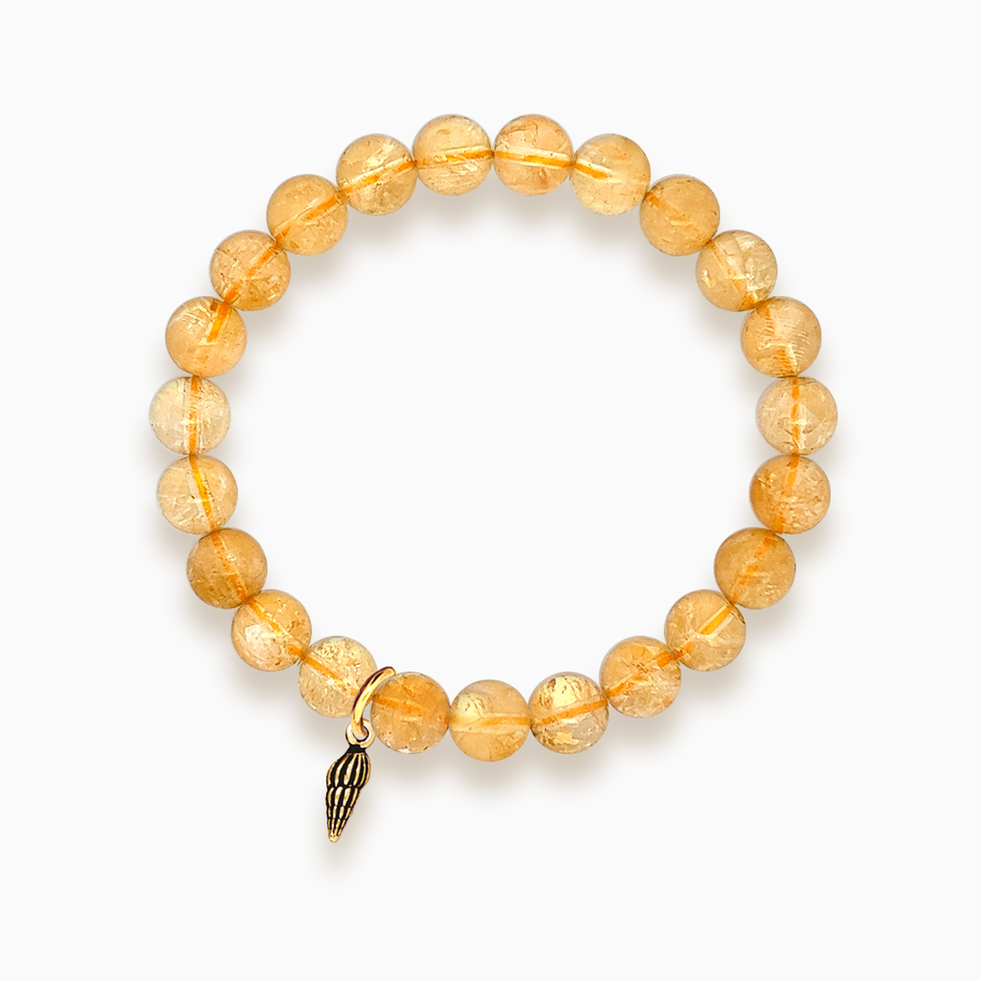 Gemstone Stacker Bracelet With Gold Plated Tiny Spiral Shell Charm