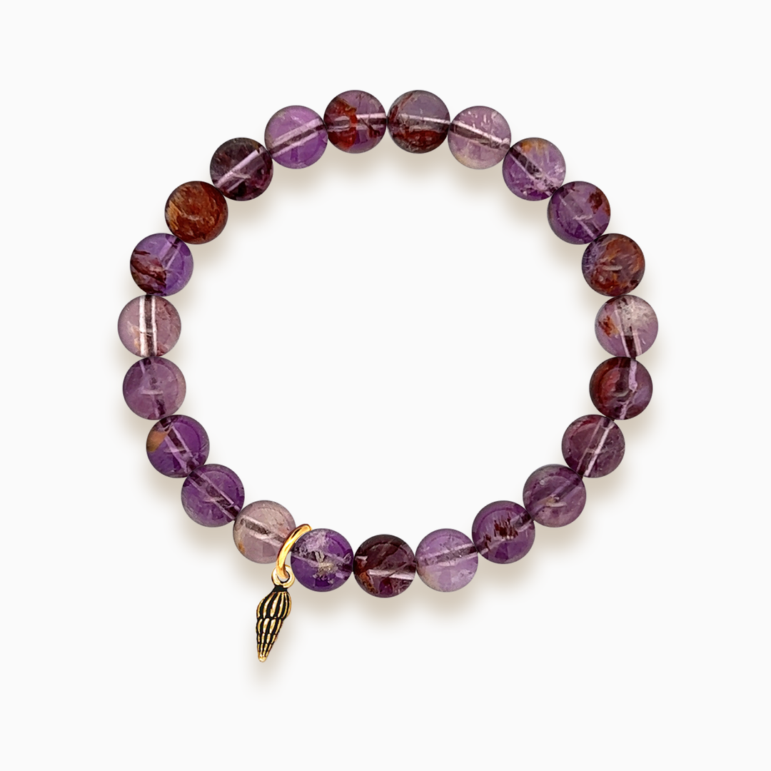 Gemstone Stacker Bracelet With Gold Plated Tiny Spiral Shell Charm