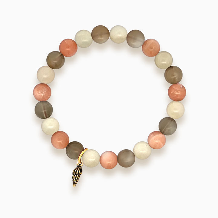 Gemstone Stacker Bracelet With Gold Plated Tiny Spiral Shell Charm