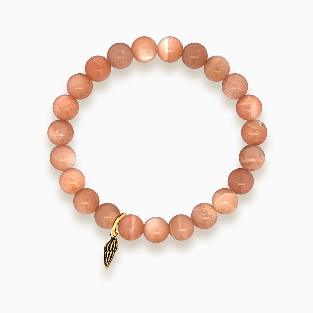 Gemstone Stacker Bracelet With Gold Plated Tiny Spiral Shell Charm