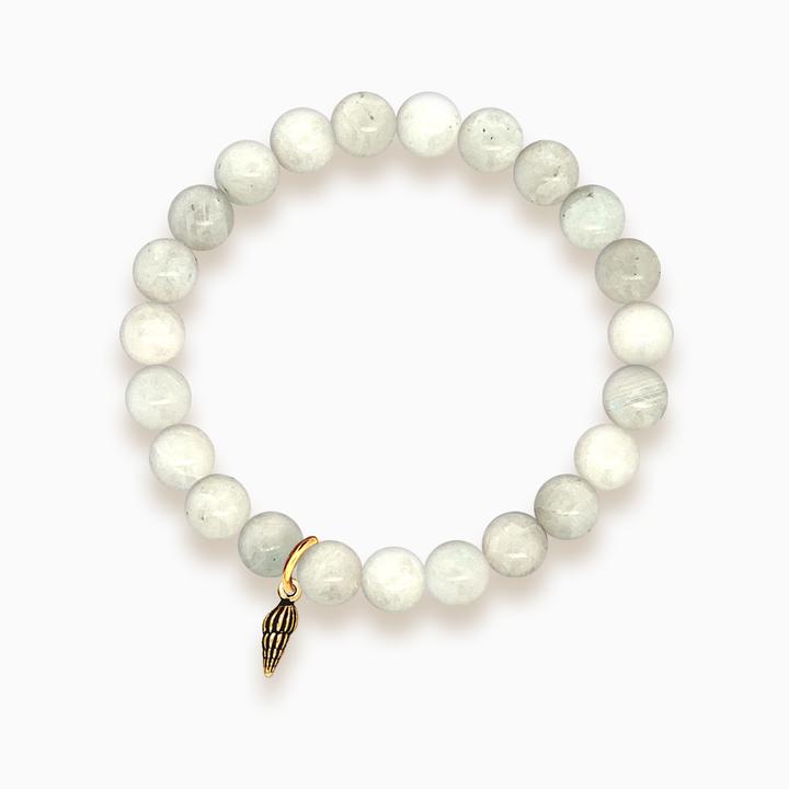 Gemstone Stacker Bracelet With Gold Plated Tiny Spiral Shell Charm