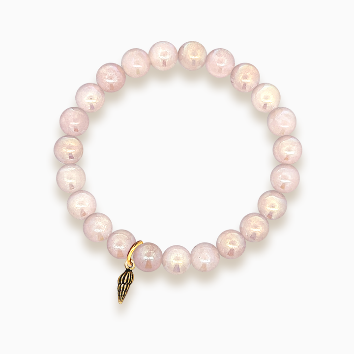 Gemstone Stacker Bracelet With Gold Plated Tiny Spiral Shell Charm