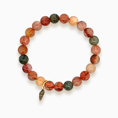 Gemstone Stacker Bracelet With Gold Plated Tiny Spiral Shell Charm
