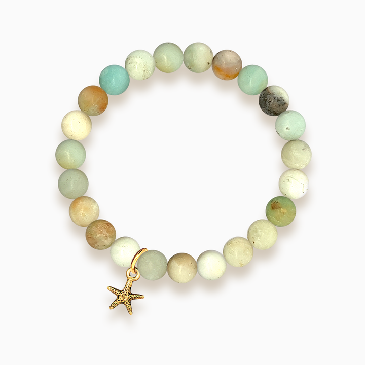 Gemstone Stacker Bracelet With Gold Plated Tiny Starfish Charm