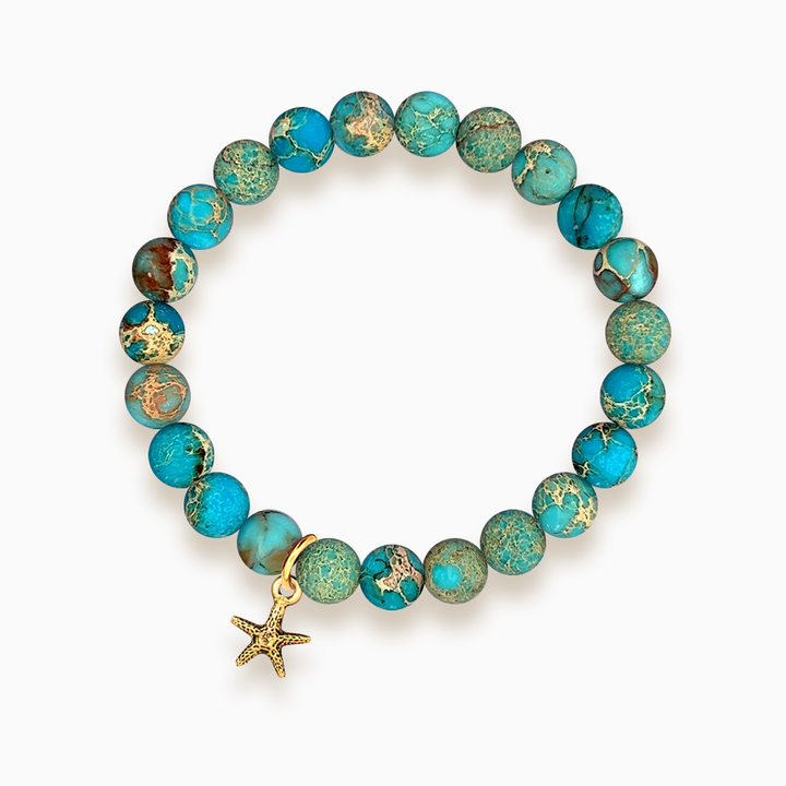 Gemstone Stacker Bracelet With Gold Plated Tiny Starfish Charm