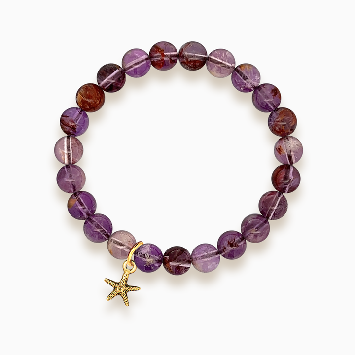 Gemstone Stacker Bracelet With Gold Plated Tiny Starfish Charm