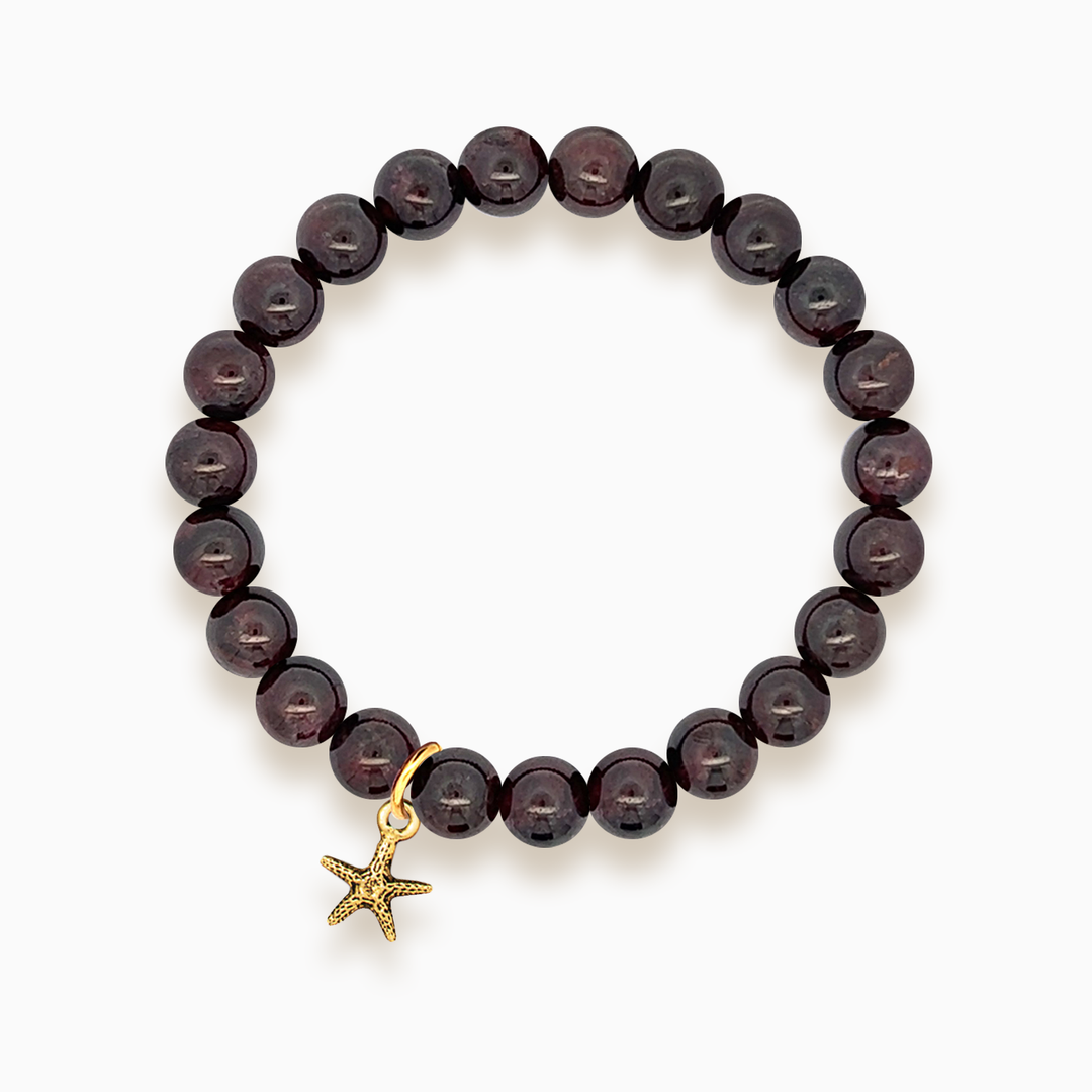 Gemstone Stacker Bracelet With Gold Plated Tiny Starfish Charm