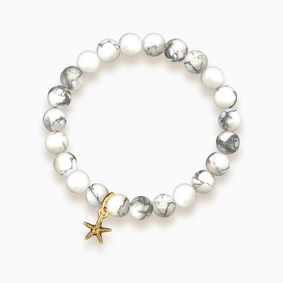Gemstone Stacker Bracelet With Gold Plated Tiny Starfish Charm