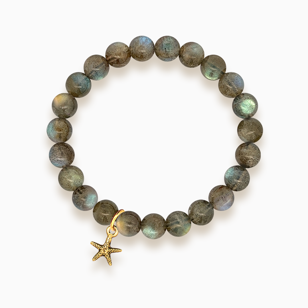 Gemstone Stacker Bracelet With Gold Plated Tiny Starfish Charm