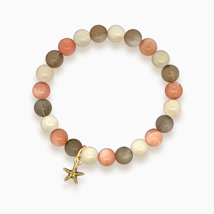 Gemstone Stacker Bracelet With Gold Plated Tiny Starfish Charm