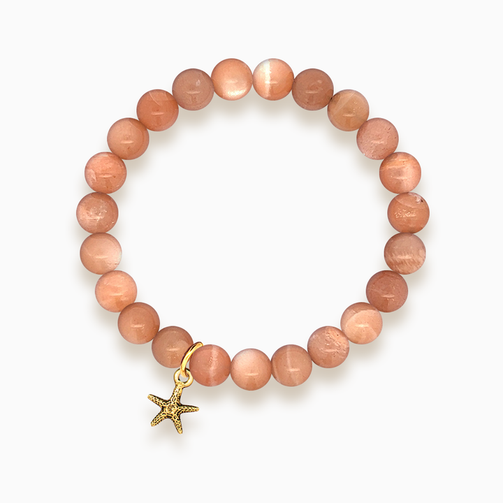 Gemstone Stacker Bracelet With Gold Plated Tiny Starfish Charm