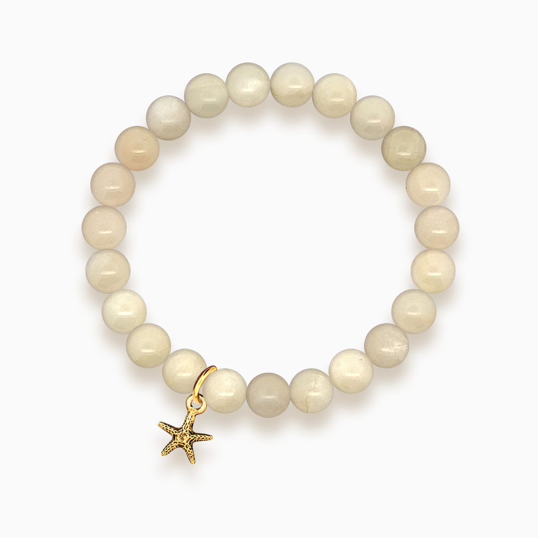 Gemstone Stacker Bracelet With Gold Plated Tiny Starfish Charm