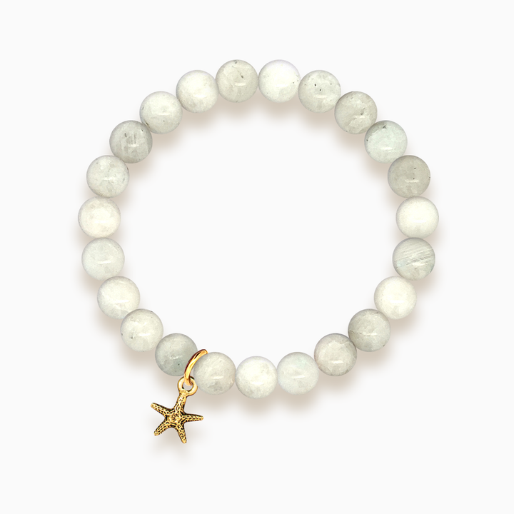 Gemstone Stacker Bracelet With Gold Plated Tiny Starfish Charm