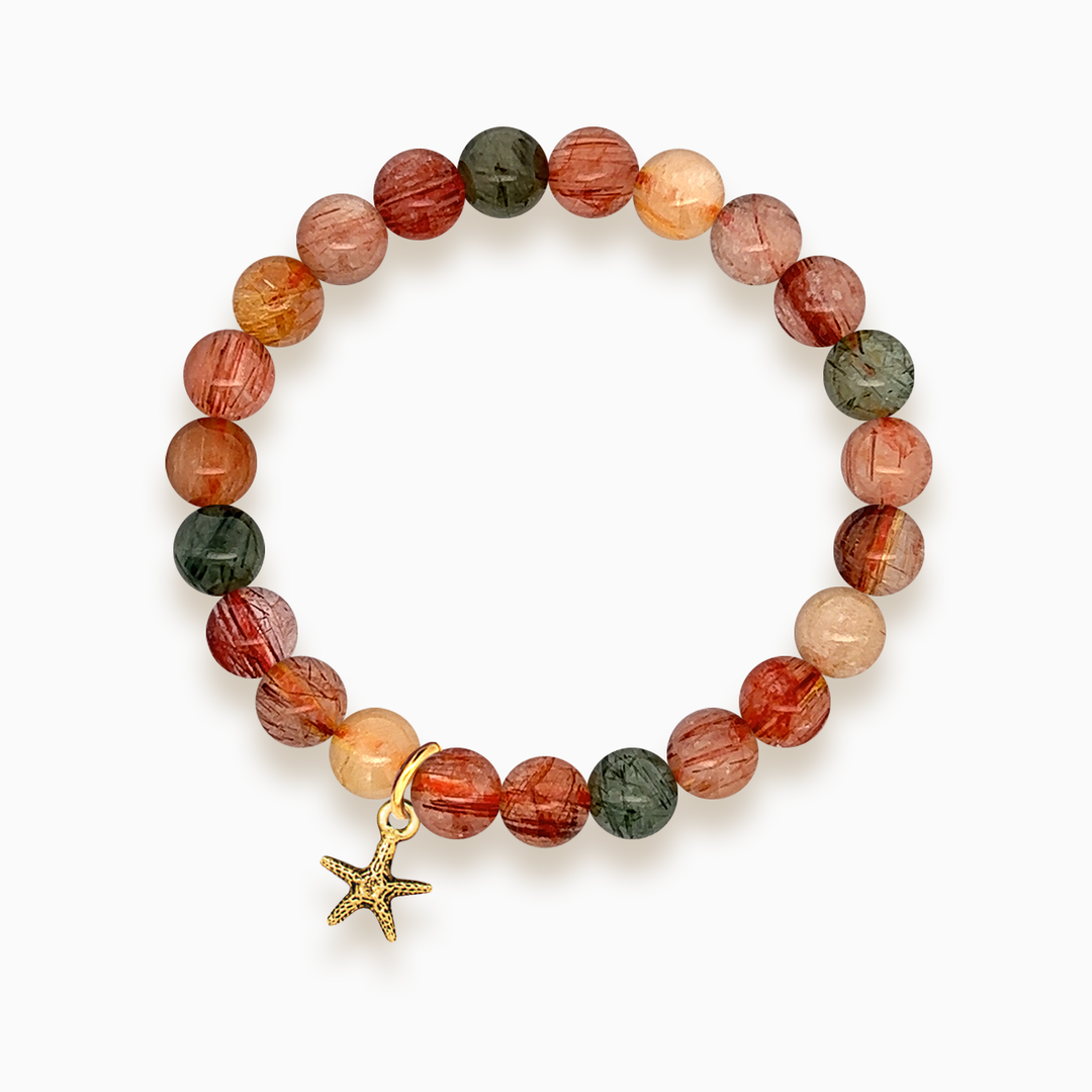 Gemstone Stacker Bracelet With Gold Plated Tiny Starfish Charm