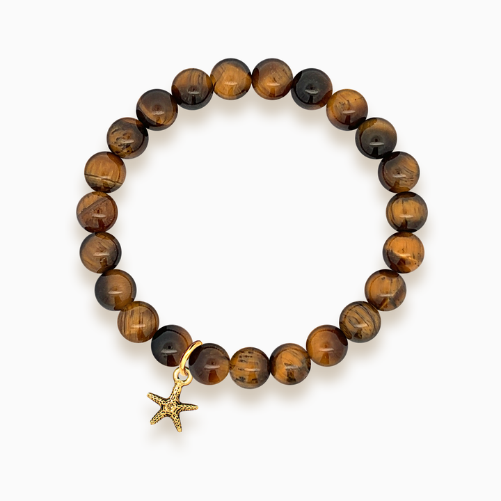 Gemstone Stacker Bracelet With Gold Plated Tiny Starfish Charm