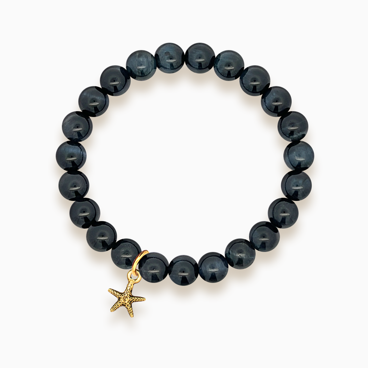 Gemstone Stacker Bracelet With Gold Plated Tiny Starfish Charm