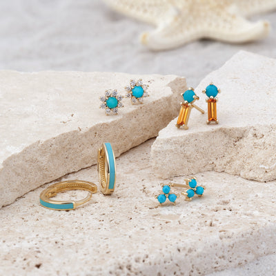 14K Gold Gemstone & Natural Diamond Flower Earrings