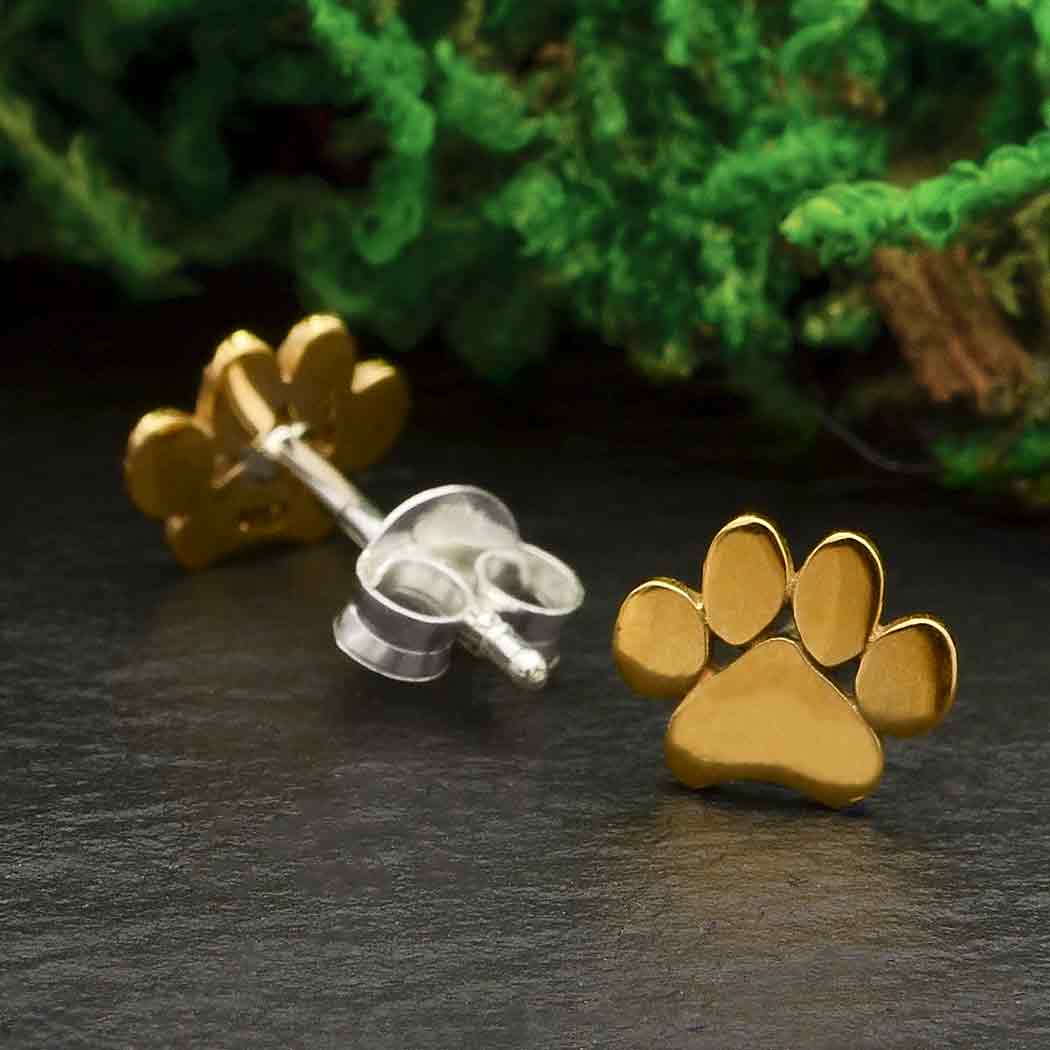 Sterling Silver & Bronze Paw Print Stud Earrings