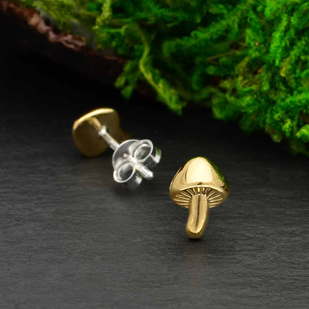 Sterling Silver and Bronze Mushroom Stud Earrings 8x6mm