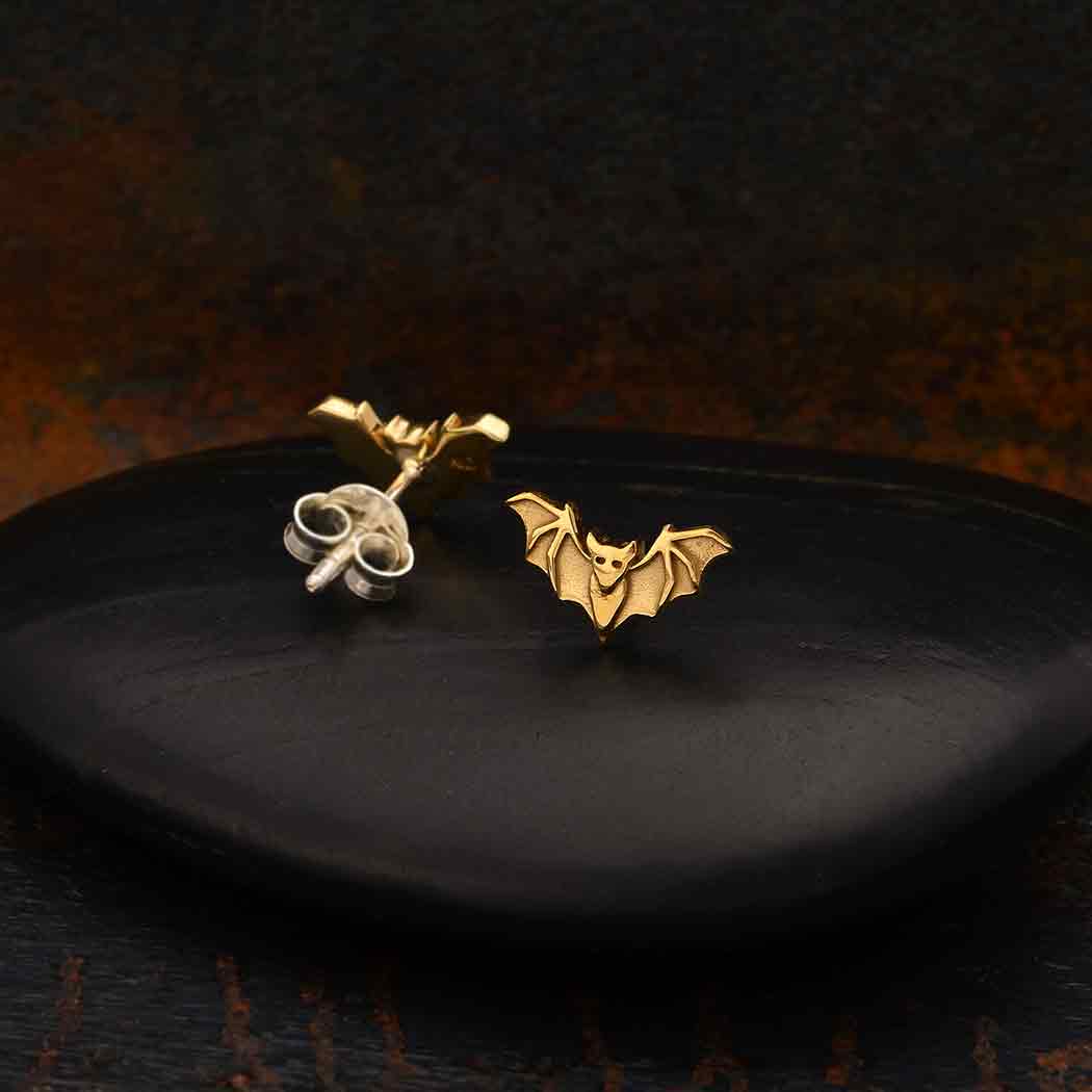 Sterling Silver and Bronze Bat Stud Earrings