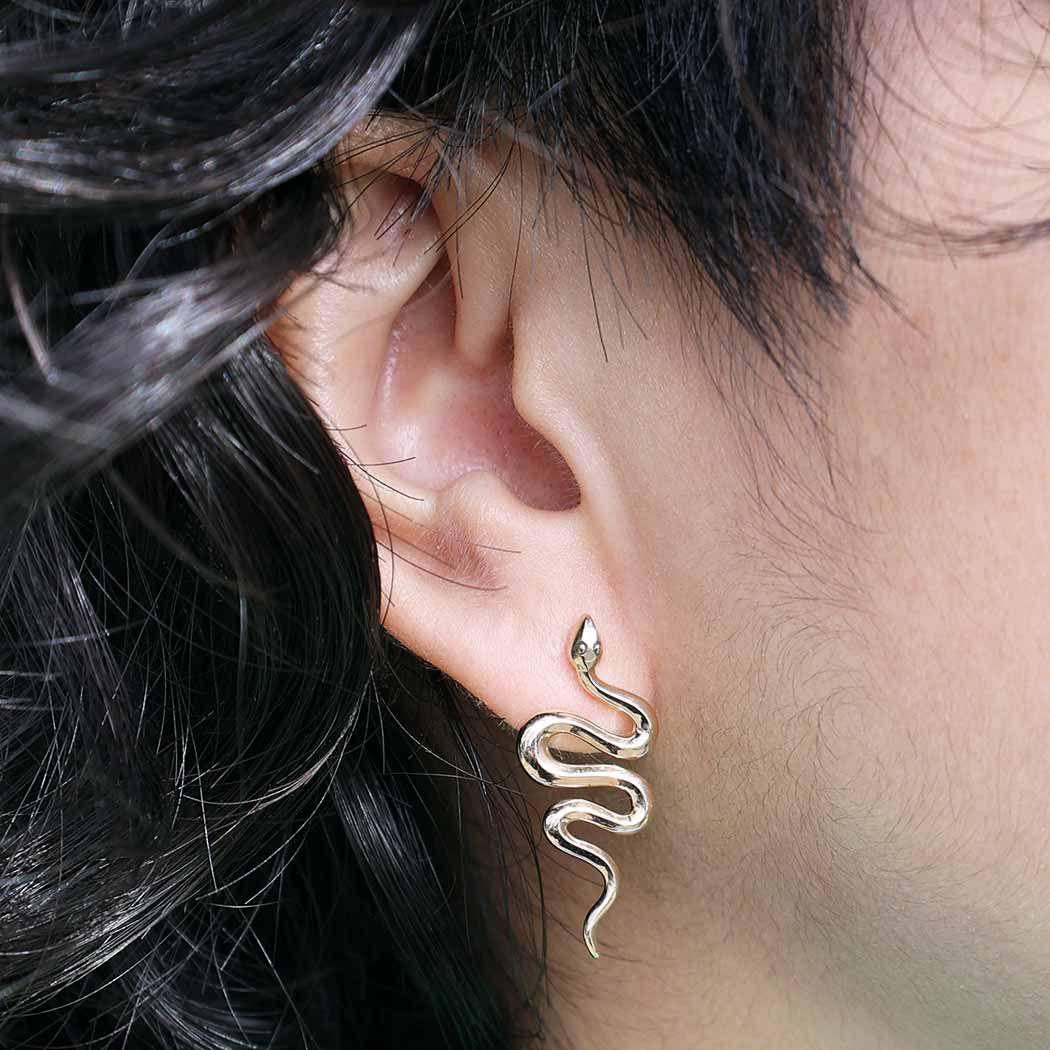 Sterling Silver and Bronze Snake Post Earrings 28x12mm