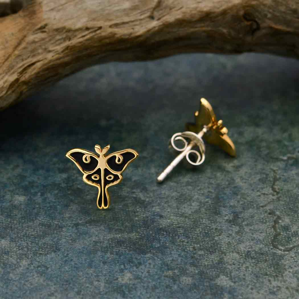 Sterling Silver and Bronze Moon Moth Post Earrings