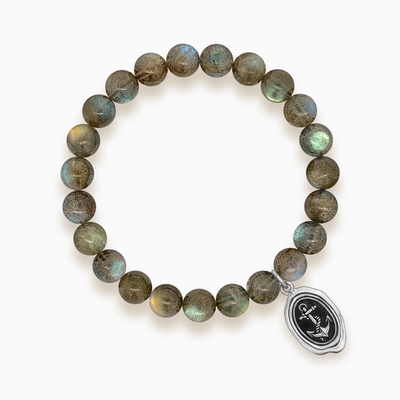 Gemstone Stacker Bracelet With Wax Seal Anchor Charm