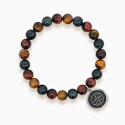Gemstone Stacker Bracelet With Wax Seal Compass Charm