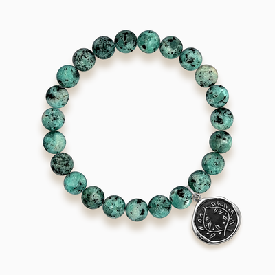Gemstone Stacker Bracelet With Wax Seal Laurel Wreath Charm
