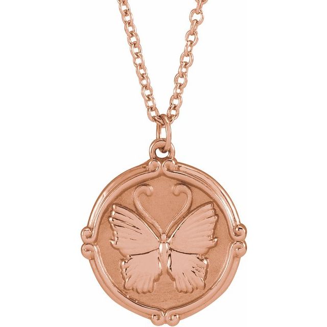 14k Rose Gold butterfly medallion necklace