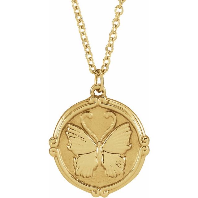 14k Yellow Gold butterfly medallion necklace