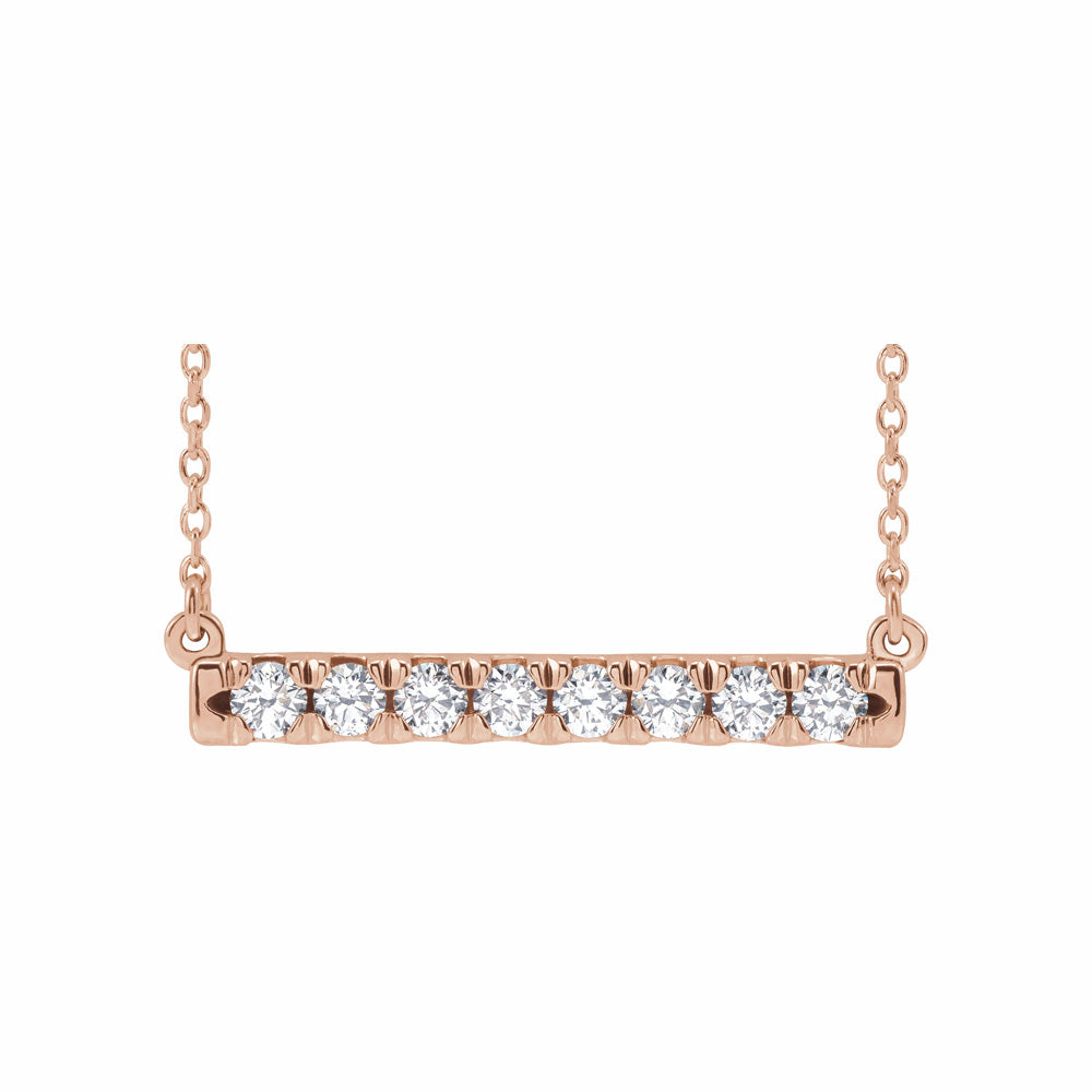 14k Gold Diamond French-Set Bar Necklace 18"