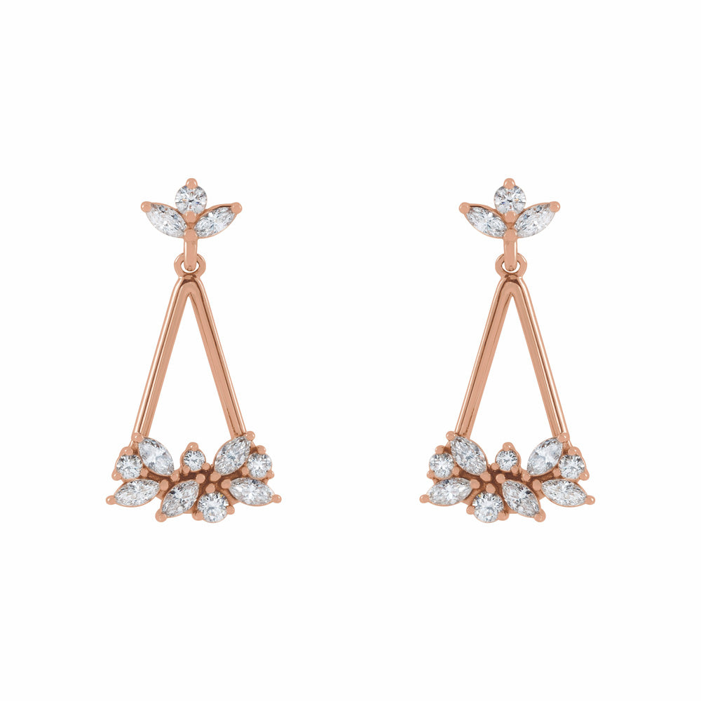 14k Gold Diamond 5/8 CTW Natural Diamond Geometric Cluster Earrings