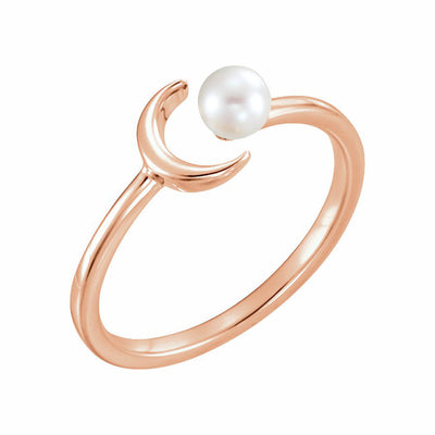 14k Gold Cultured Freshwater Pearl Crescent Moon Ring