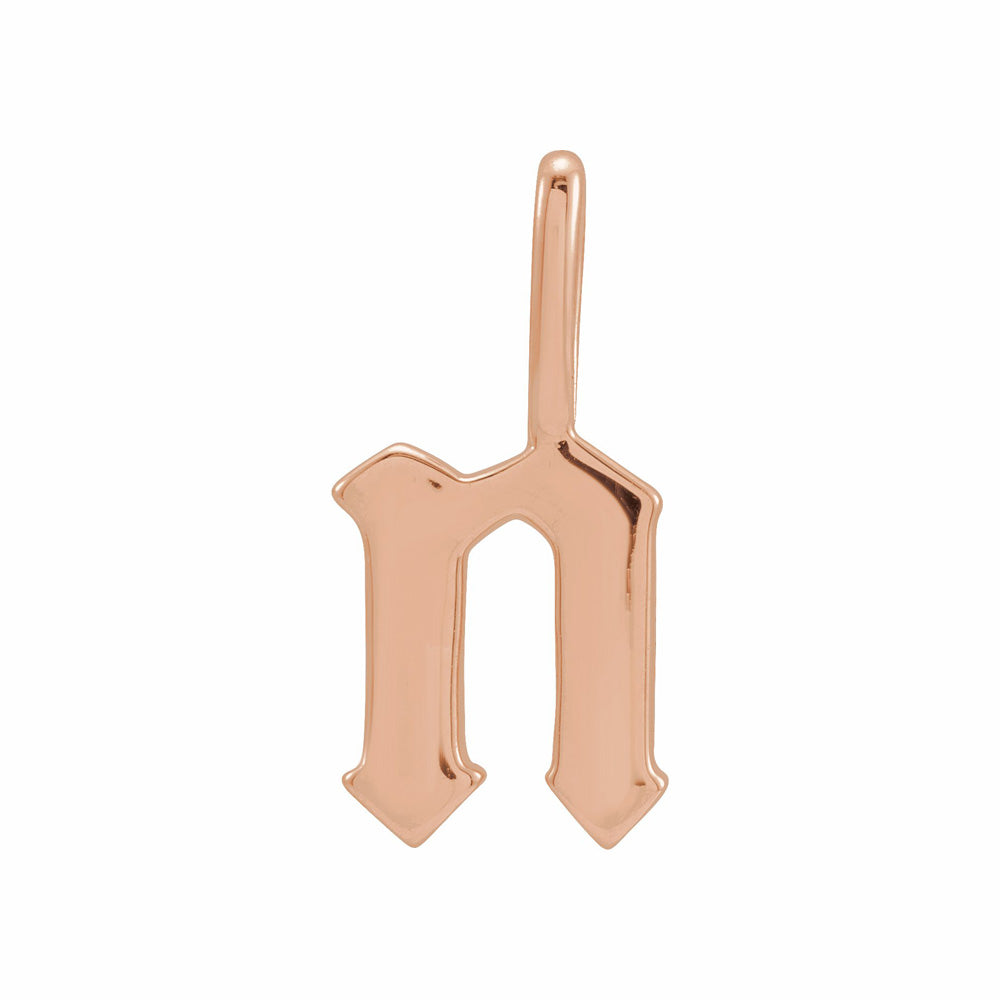 14k Gold Gothic Initial Charm Pendant j 14k White