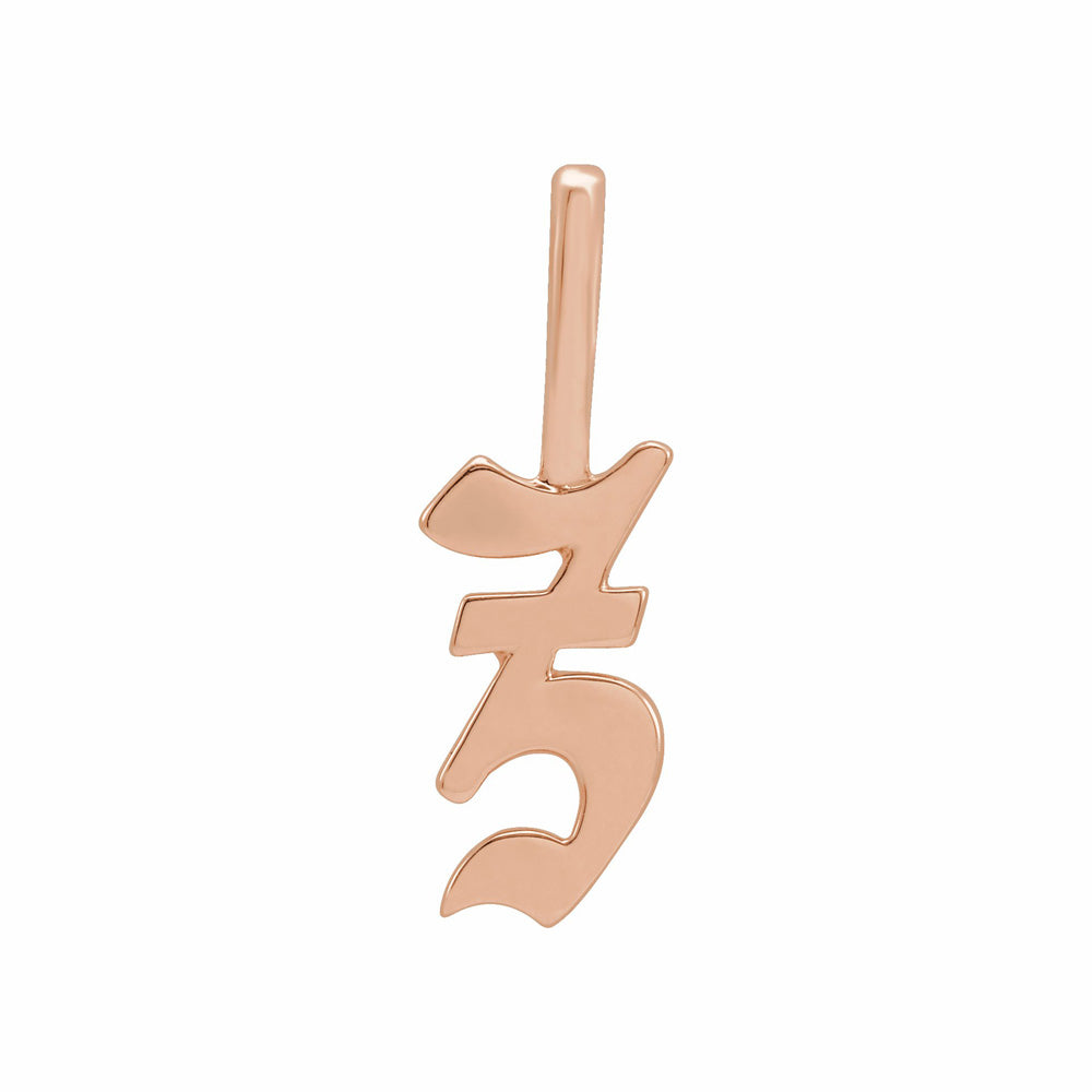 14k Gold Gothic Initial Charm Pendant j 14k White