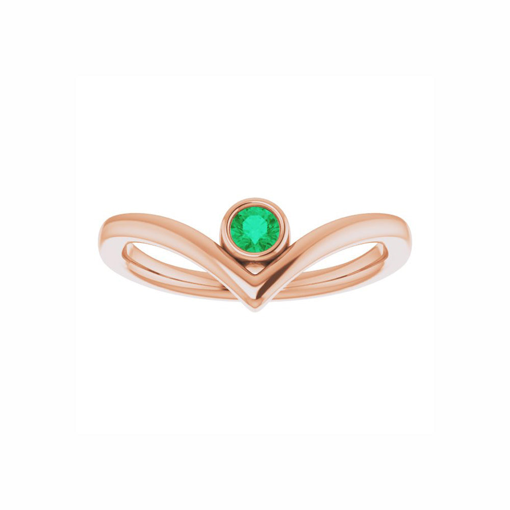 Emerald Bezel-Set V Ring