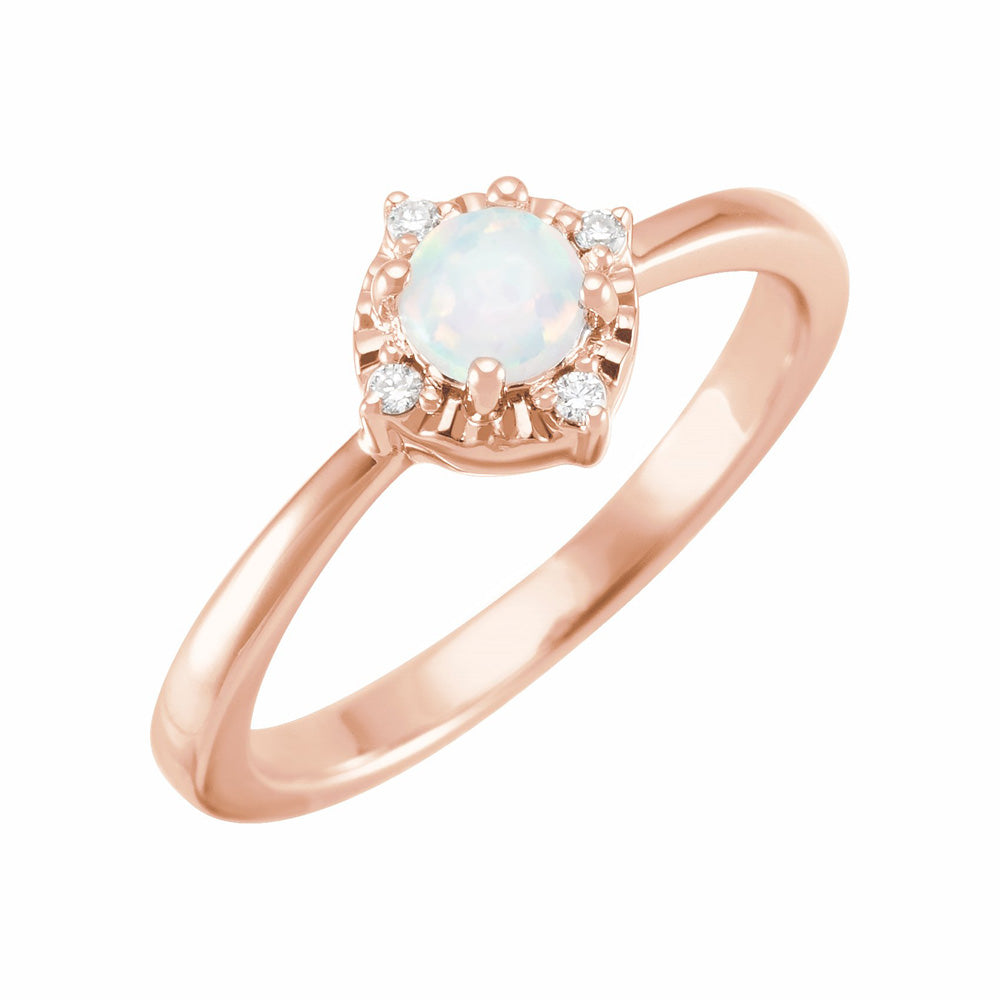 14k Gold Lab-Grown White Opal & .04 CTW Natural Diamond Halo-Style Ring