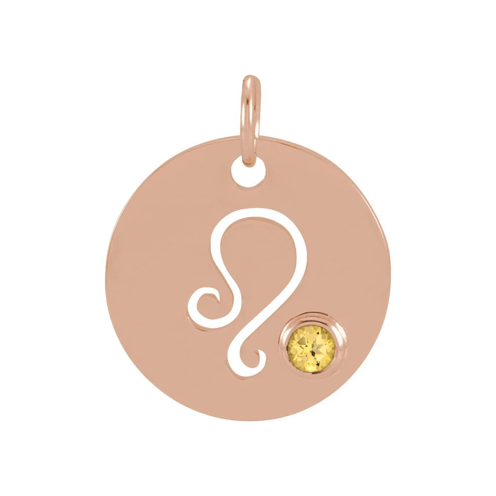 14k Gold Gemstone Zodiac Pendant