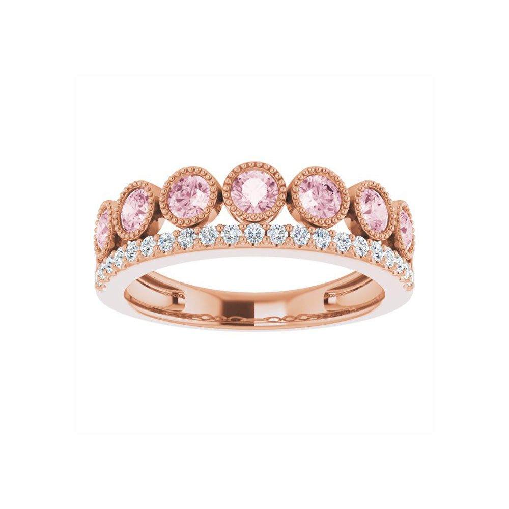 14k Gold Pink Morganite & .18 CTW Diamond Ring