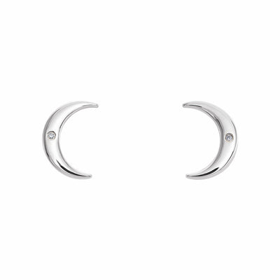 Sterling Silver Diamond Crescent Earrings